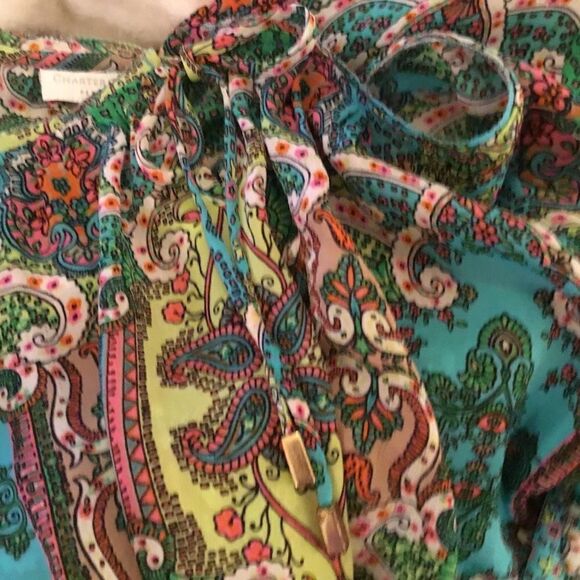 Charter Company Women’s Blouse in PL with 3/4 sleeve aqua, green, pink print - Picture 10 of 12